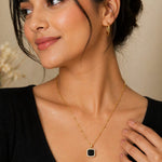 Black Crystal Square Pendant Necklace