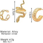 Gold-Toned Snake Ear Stud Set for Women — 3-Piece Earring Stack