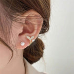 Pearl & Crystal Mermaid Tail Ear Cuff Earrings