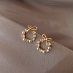 Pearl Crystal Bow Wreath Stud Earrings