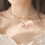 Double Layer Pearl Pendant Necklace