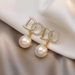 Crystal Letter Pearl Drop Stud Earrings