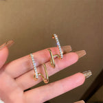 Korean Fashion Pavé Rhinestone H-Bar Gold Ear Studs