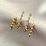 Korean Fashion Pavé Rhinestone H-Bar Gold Ear Studs