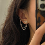 Gold-Toned Crystal Butterfly & Pearl Chain Ear Cuff Earrings