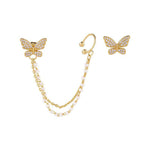 Gold-Toned Crystal Butterfly & Pearl Chain Ear Cuff Earrings