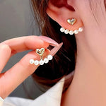 Gold-Tone Heart & Pearl Ear Jacket Studs for Women