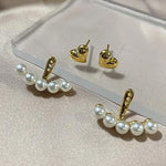 Gold-Tone Heart & Pearl Ear Jacket Studs for Women