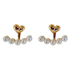Gold-Tone Heart & Pearl Ear Jacket Studs for Women