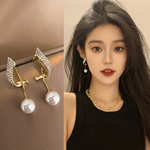 Gold-Toned Crystal Wing & Pearl Drop Earrings