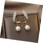 Gold-Toned Crystal Wing & Pearl Drop Earrings