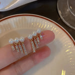 Pearl Crystal Bar Tassel Drop Earrings