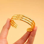 Triple Row Bamboo Cuff Bracelet for Women | Gold-Toned Stainless Steel