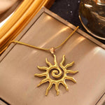 Celestial Sun Spiral Pendant Necklace for Women