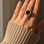 Black Onyx Hexagon Gold Rope Ring