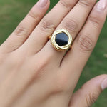Black Onyx Hexagon Gold Rope Ring