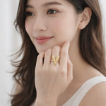 Gold V-Shape Textured Ring – Chevron Leaf Statement Ring for Women