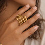 Gold Beaded Heart Statement Ring