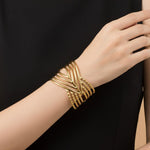 Gold-Plated Geometric Cuff Bracelet for Women – Anti-Tarnish Titanium Wide Bangle