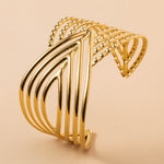 Gold-Plated Geometric Cuff Bracelet for Women – Anti-Tarnish Titanium Wide Bangle