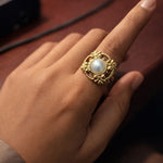 Baroque Pearl Gold Filigree Ring