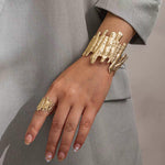 Brutalist Textured Wide Cuff Bracelet & Ring Set – 2-Piece Gold-Toned Statement Jewellery Combo