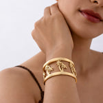 Gold-Toned Palm Tree Wide Cuff Bracelet