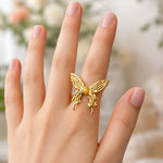 Golden Butterfly Amber Stone Ring