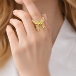 Golden Butterfly Amber Stone Ring