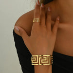 Greek Key Cuff Bracelet & Ring Set – 2-Piece Gold-Toned Jewellery Combo