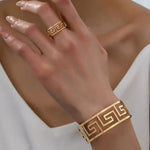 Greek Key Cuff Bracelet & Ring Set – 2-Piece Gold-Toned Jewellery Combo
