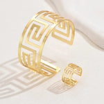 Greek Key Cuff Bracelet & Ring Set – 2-Piece Gold-Toned Jewellery Combo