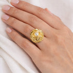 Pearl Evil Eye Gold Coin Ring