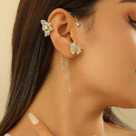 Butterfly & Flower Crystal Ear Cuff with Chain Tassel
