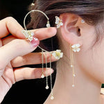 Butterfly & Flower Crystal Ear Cuff with Chain Tassel