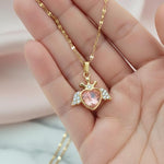 Angel Wing Heart Crystal Pendant Necklace