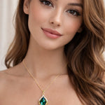 Emerald Teardrop Crystal Pendant Necklace for Women | Gold-Toned Stainless Steel