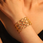 Open Circle Lattice Cuff Bracelet for Women | Gold-Toned Stainless Steel
