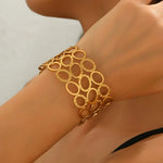 Open Circle Lattice Cuff Bracelet for Women | Gold-Toned Stainless Steel