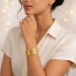 Concentric Circle Textured Wide Cuff Bracelet – Gold-Toned Ethnic Statement Bangle