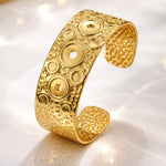 Concentric Circle Textured Wide Cuff Bracelet – Gold-Toned Ethnic Statement Bangle