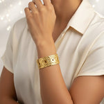 Concentric Circle Textured Wide Cuff Bracelet – Gold-Toned Ethnic Statement Bangle
