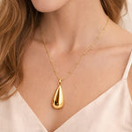 Gold-Plated Puffy Teardrop Pendant Necklace