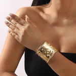 Mirror Polish Hammered Wide Cuff Bracelet for Women | Gold-Toned Statement Jewelry