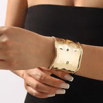 Mirror Polish Hammered Wide Cuff Bracelet for Women | Gold-Toned Statement Jewelry