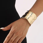 Mirror Polish Hammered Wide Cuff Bracelet for Women | Gold-Toned Statement Jewelry