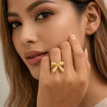Ribbed Bow Gold Statement Ring