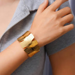 Palm Leaf Wide Cuff Bracelet – Gold-Toned Botanical Statement Bangle