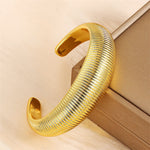 Wide Ribbed Dome Cuff Bracelet – Gold-Toned Open Bangle