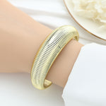 Wide Ribbed Dome Cuff Bracelet – Gold-Toned Open Bangle